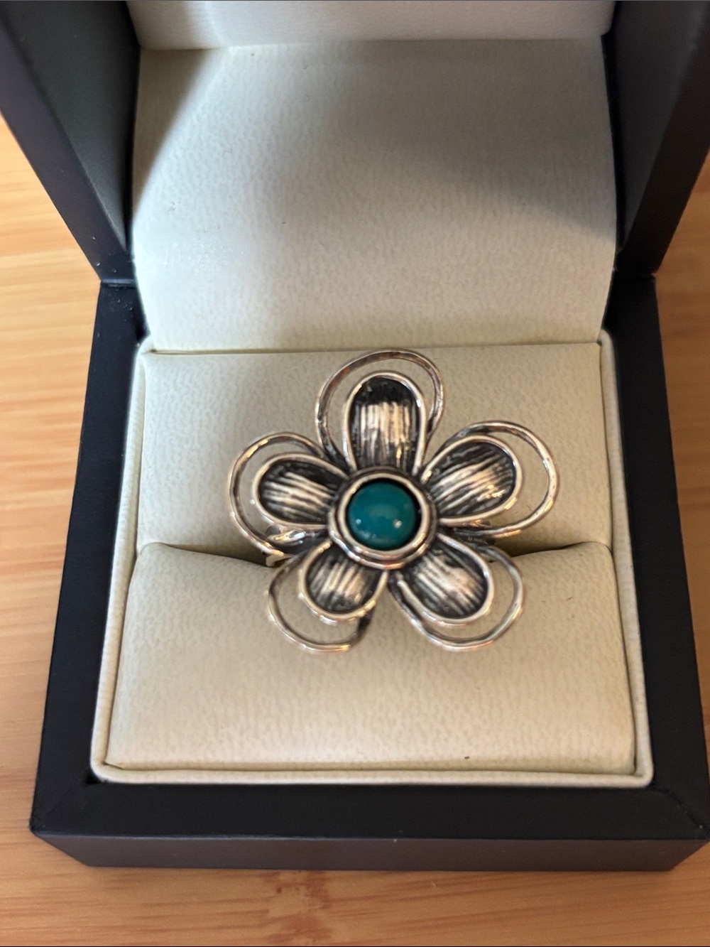 Or Paz Silver Floral Ring with Turquoise Center NWOT box not included sz 10